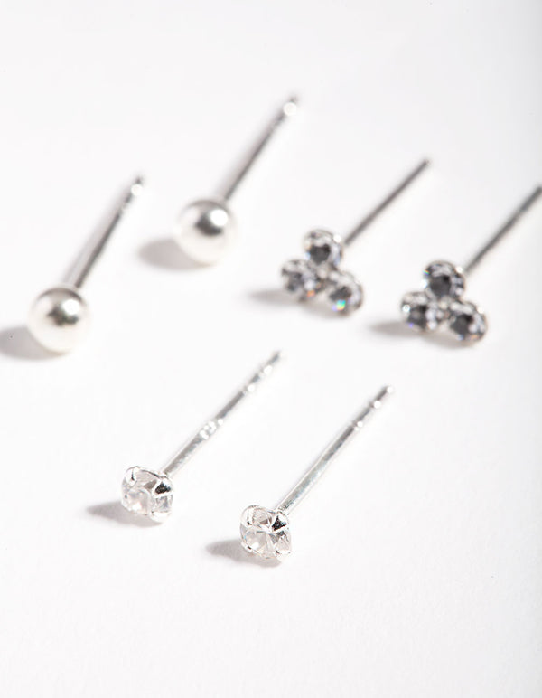 Sterling Silver Cubic Zirconia Crystal Stud Earring Pack