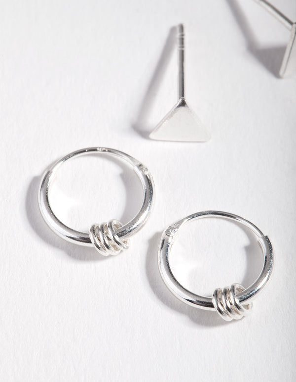 Sterling Silver Triangle Stud & Hoop Pack Earrings