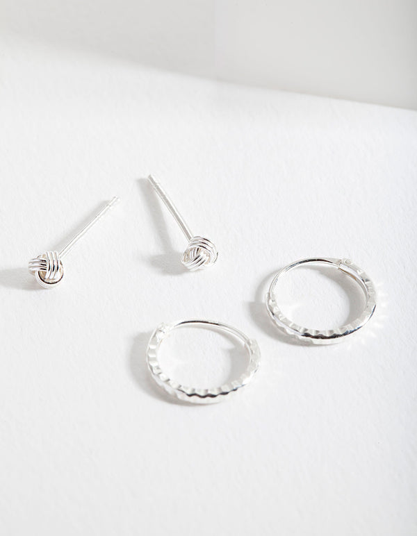 Sterling Silver Knot Stud & Hoop Earring Pack
