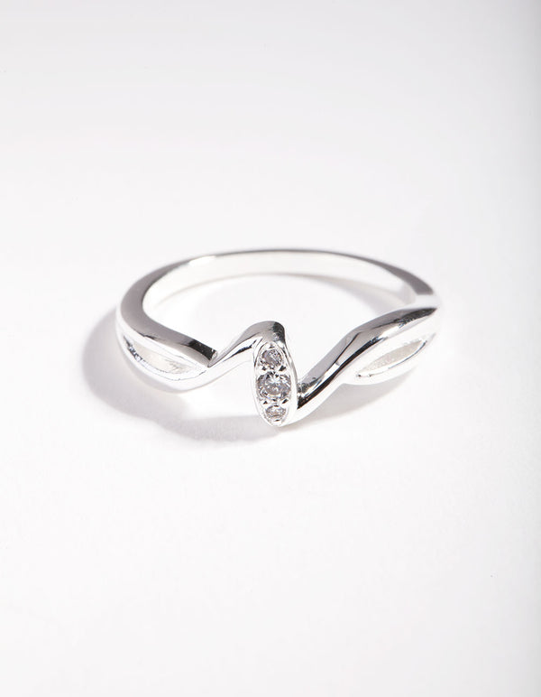 Sterling Silver Cubic Zirconia Pave Wave Ring