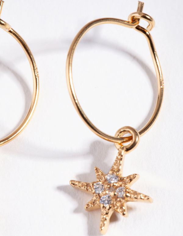 Yellow Gold Plated Celestial Hoop Earrings
