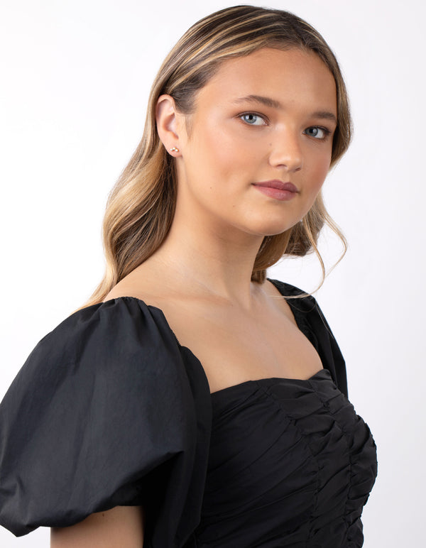 Gold Plated Sterling Silver Cubic Zirconia Triple Stone Earrings