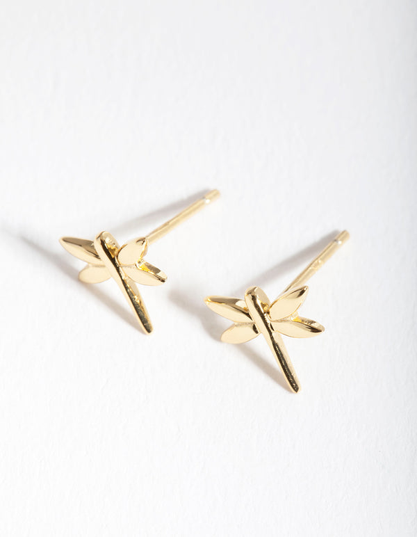 Gold Plated Sterling Silver Dragonfly Stud Earrings