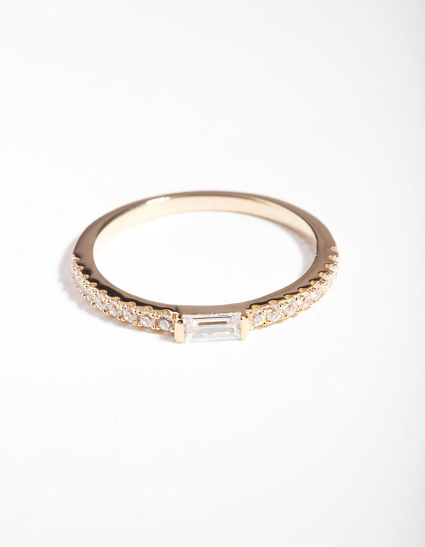 Gold Plated Sterling Silver Cubic Zirconia Baguette Ring