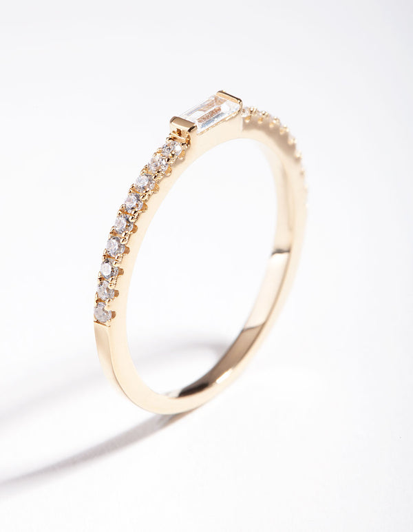 Gold Plated Sterling Silver Cubic Zirconia Baguette Ring