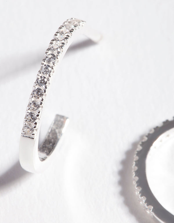 Sterling Silver Cubic Zirconia Fine Open Hoop Earrings