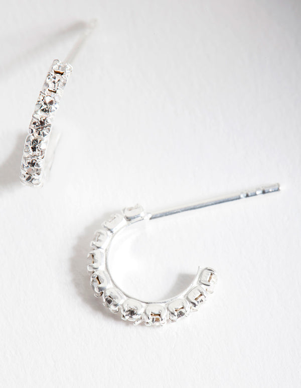 Sterling Silver Cubic Zirconia Mini Huggie Earrings