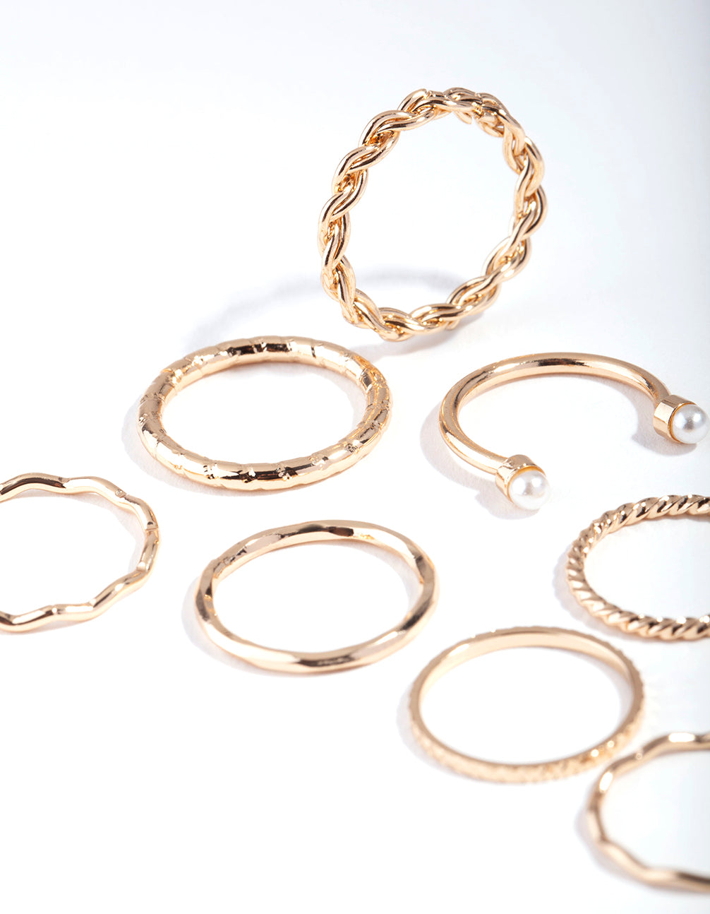 Gold Wave & Pearl Midi Ring 9-Pack