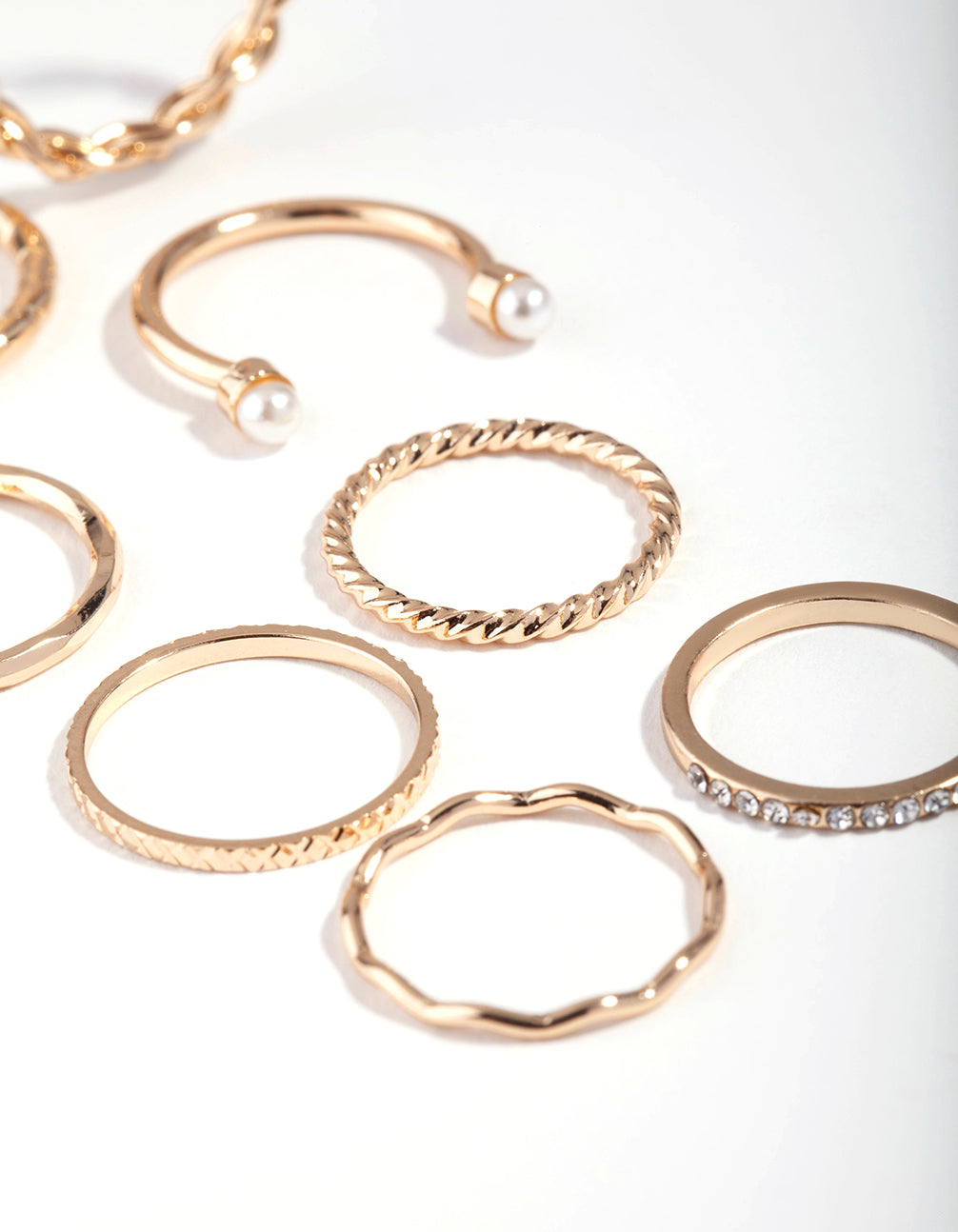 Gold Wave & Pearl Midi Ring 9-Pack