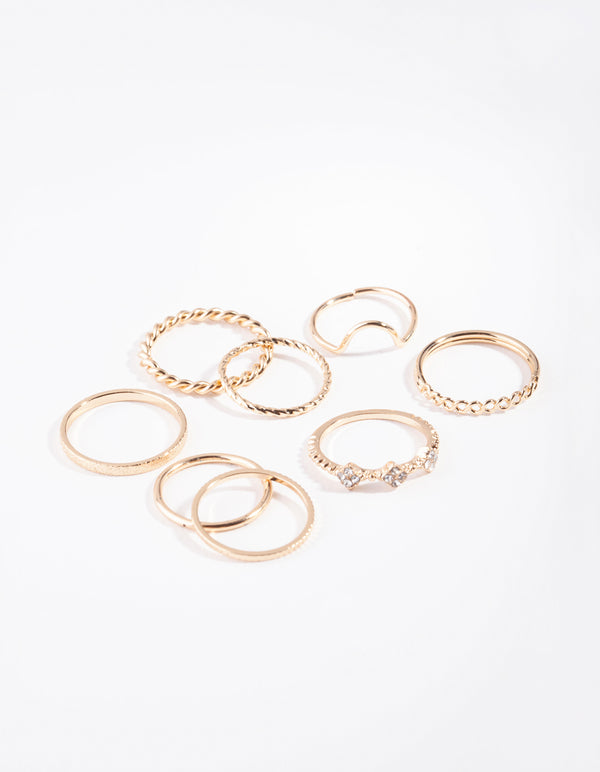 Gold Curve Midi 8-Pack Rings
