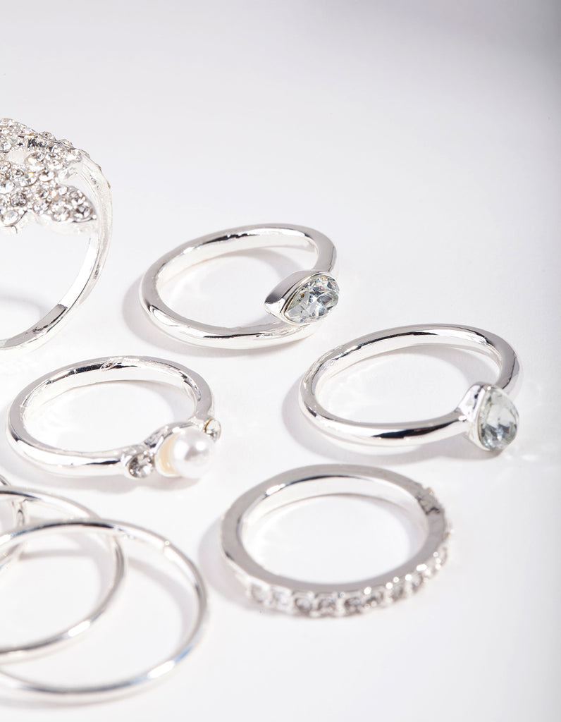 Silver Butterfly Diamante Ring Set Lovisa