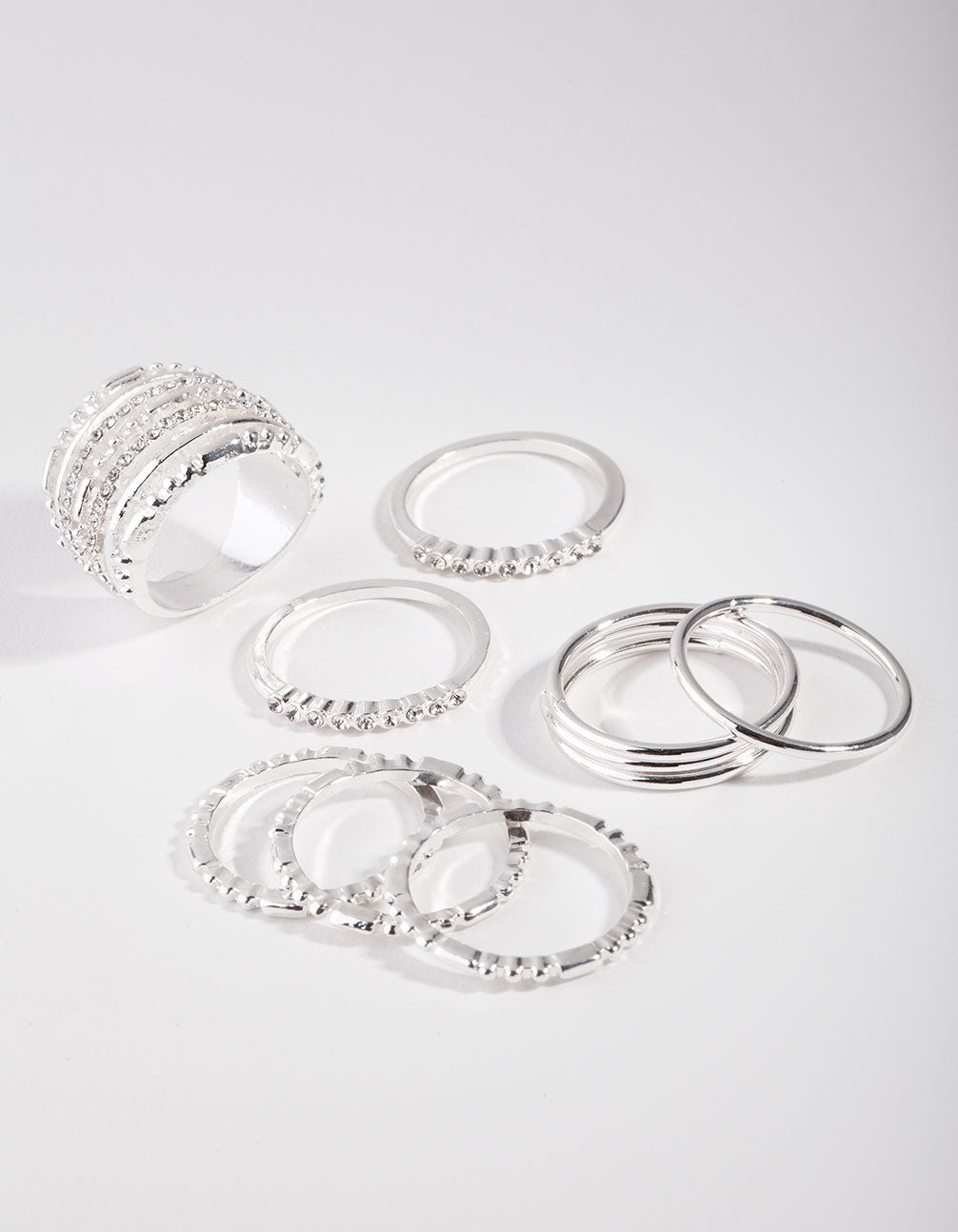 Silver Plain & Ball Rings 10-Pack