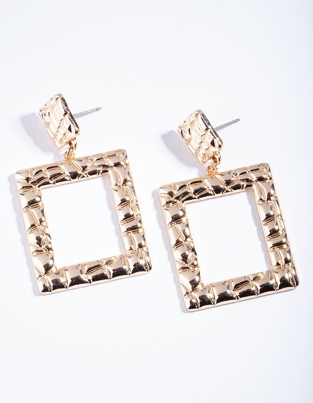 Gold Textured Square Drop Earrings