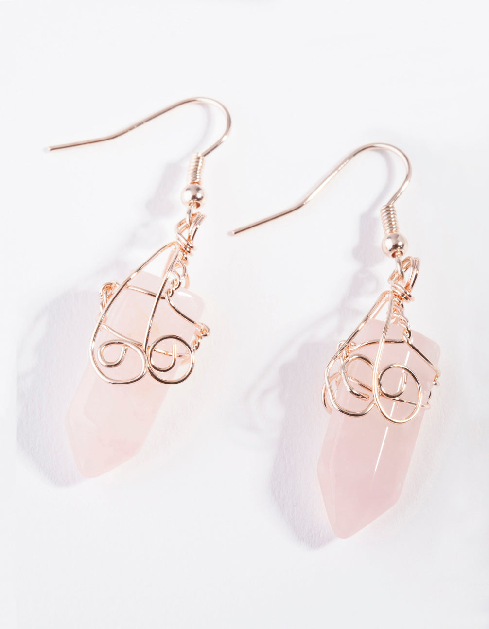 Rose Gold Coil Wrap Rose Quartz Earrings