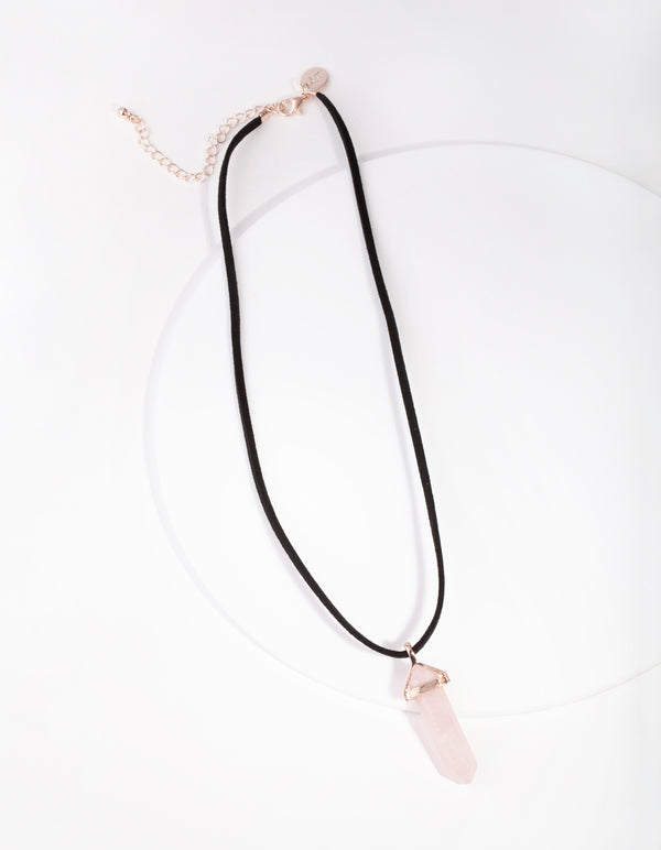 Rose Gold Suede Rope Rose Quartz Stone Necklace