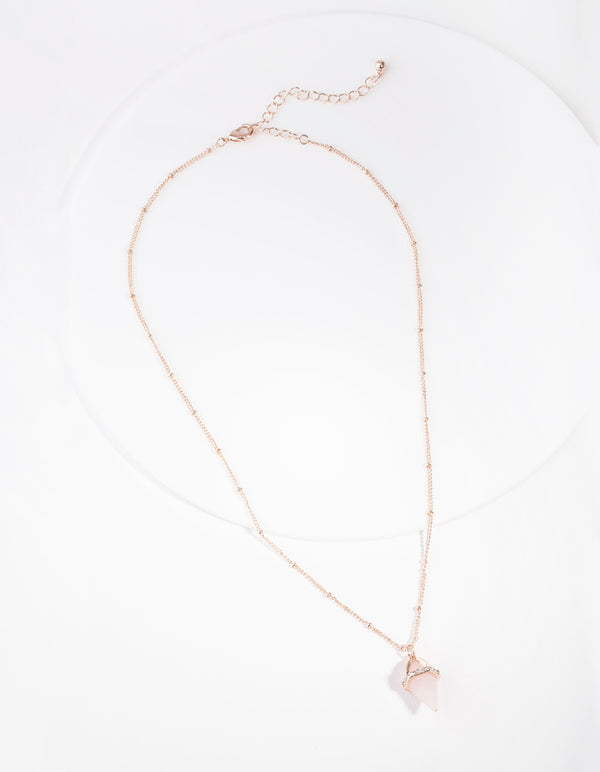 Rose Gold Encased Rose Quartz Stone Necklace