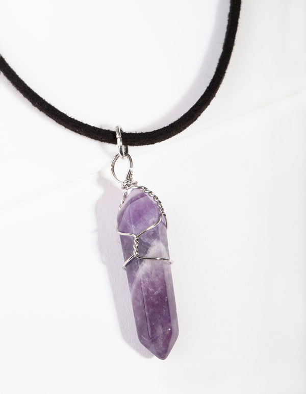 Silver Wire Wrap Amethyst Stone Necklace
