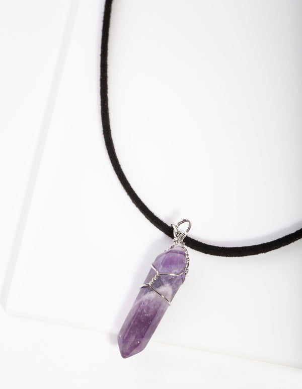 Silver Wire Wrap Amethyst Stone Necklace