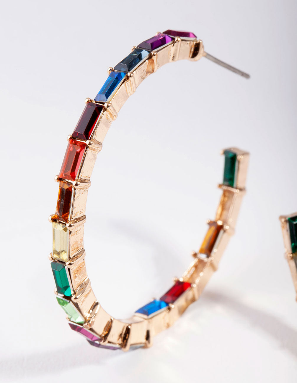 Gold Rainbow Gem Lined Hoop Earrings