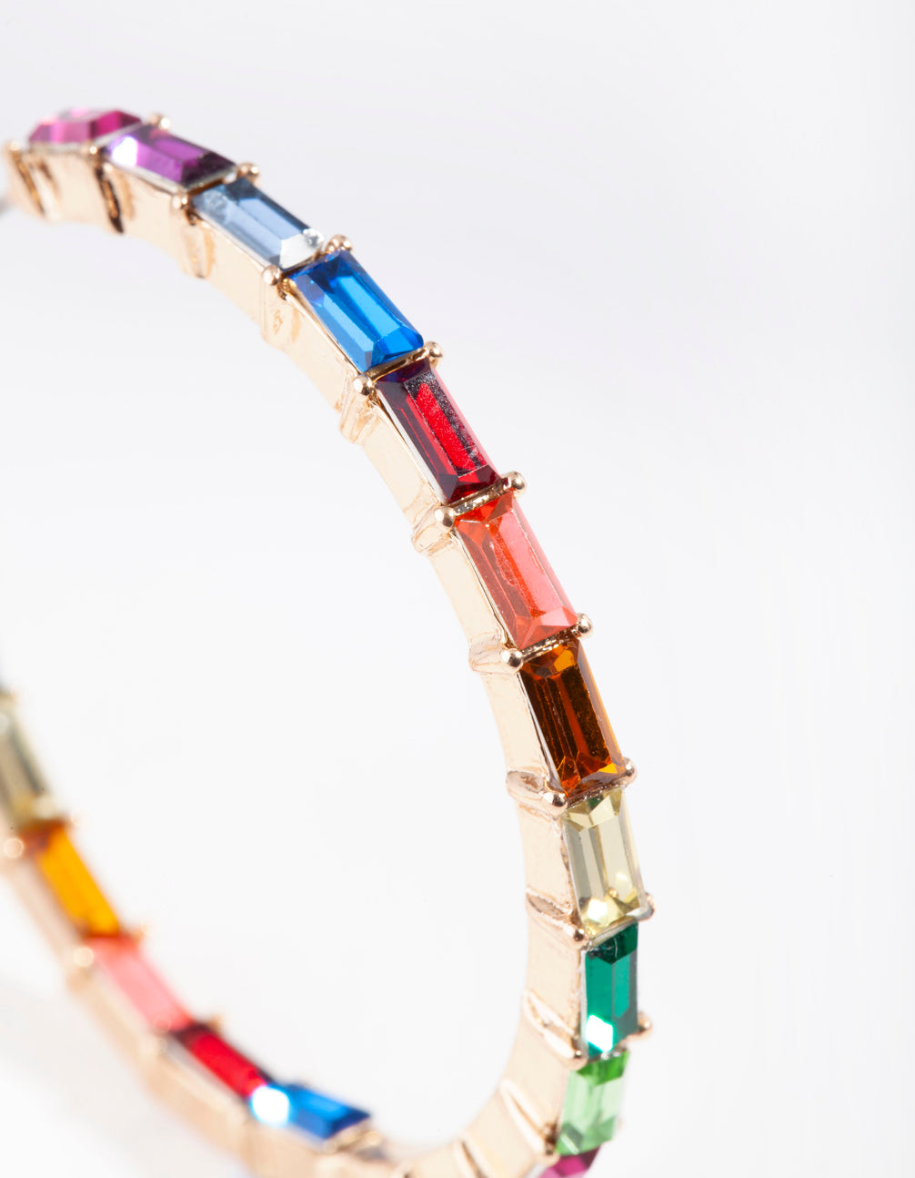 Gold Rainbow Gem Lined Hoop Earrings