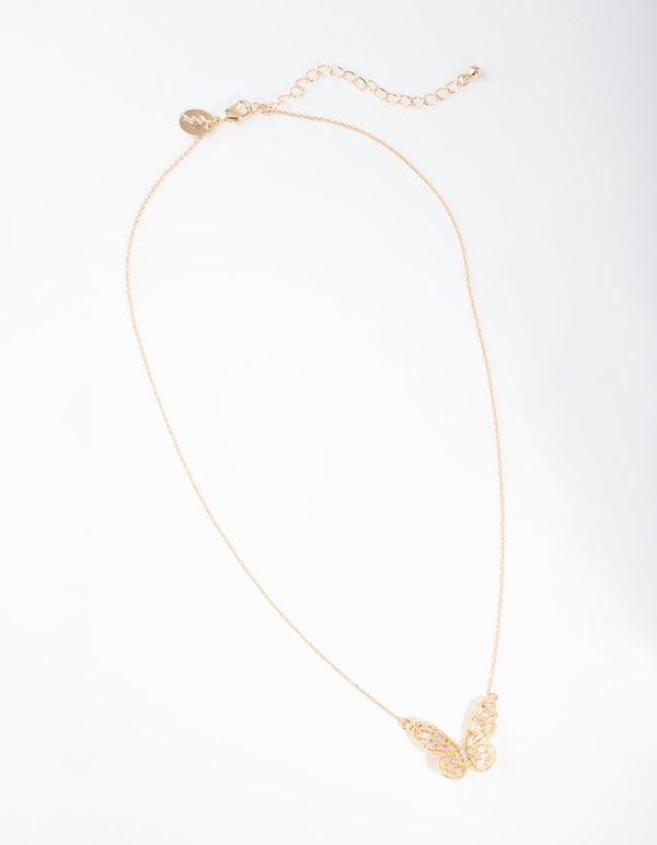 Gold Cubic Zirconia Butterfly Necklace