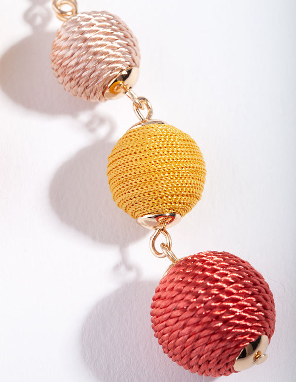 Gold 3 Graduating Tread Bead Drop Earrings