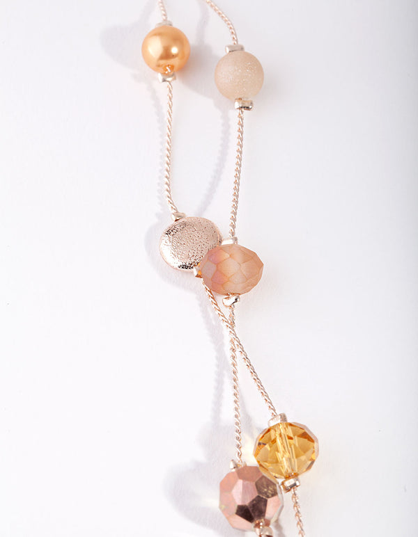 Gold Peach Facet Bead & Frost Stone Necklace