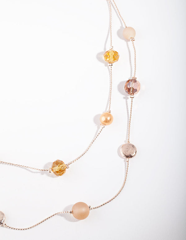 Gold Peach Facet Bead & Frost Stone Necklace