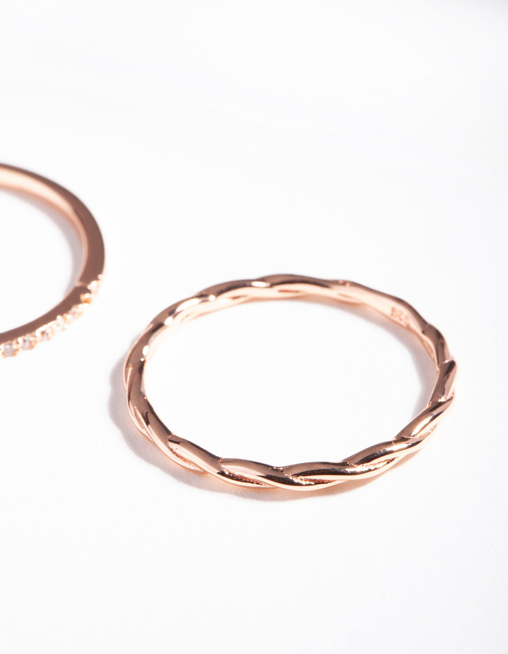 Rose Gold Twist & Diamante Ring Pack