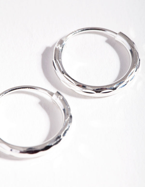 Sterling Silver 14mm Diacut Tube Hoop Earrings