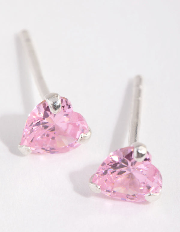 Sterling Silver Diamond Simulant & Cubic Zirconia Heart Stud Earring Pack