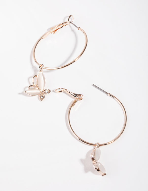 Rose Gold Butterfly Catseye Hoop Earrings