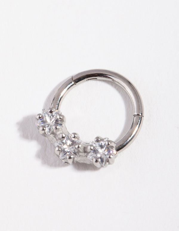 Surgical Steel Cubic Zirconia Triple Star Clicker