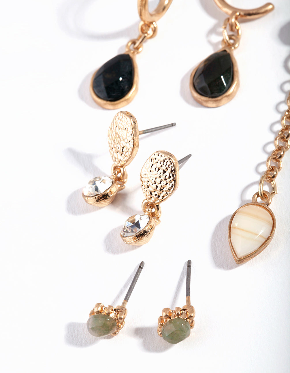 Gold Green Mix Bead Curated Earrings