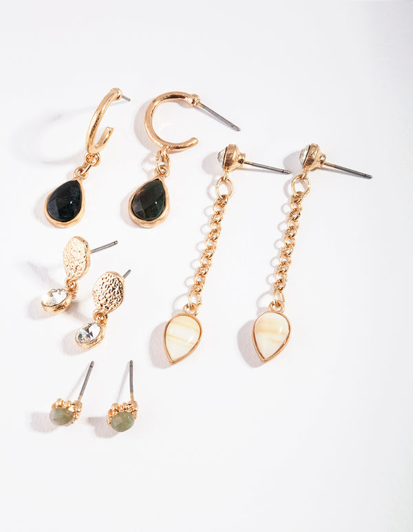 Gold Green Mix Bead Curated Earrings