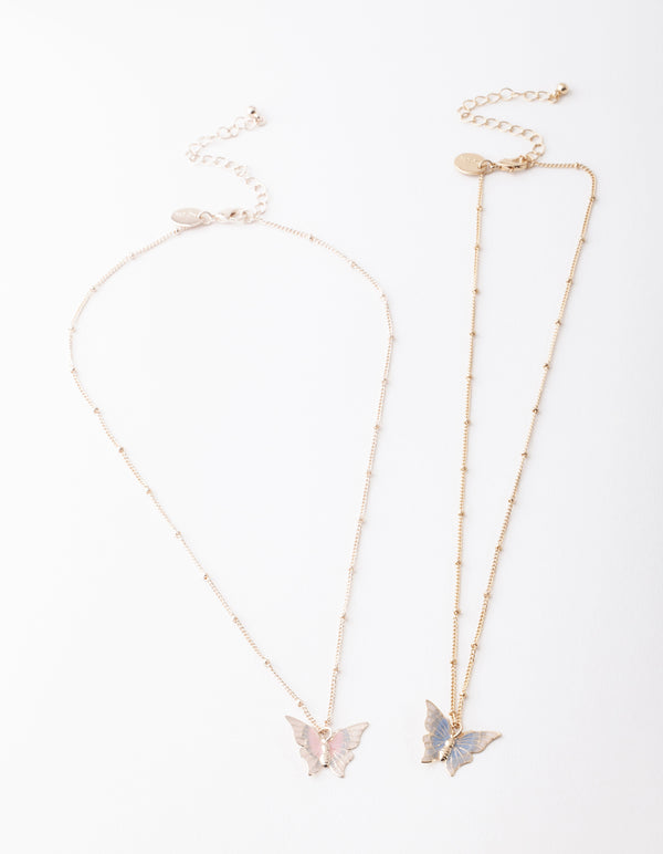 Rose Gold Blue & Pink Butterfly Necklace Pack