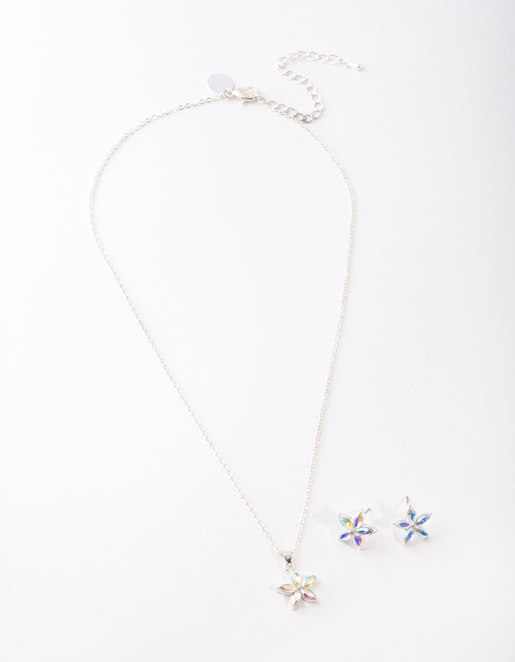 Silver Flower Earrings & Necklace Set