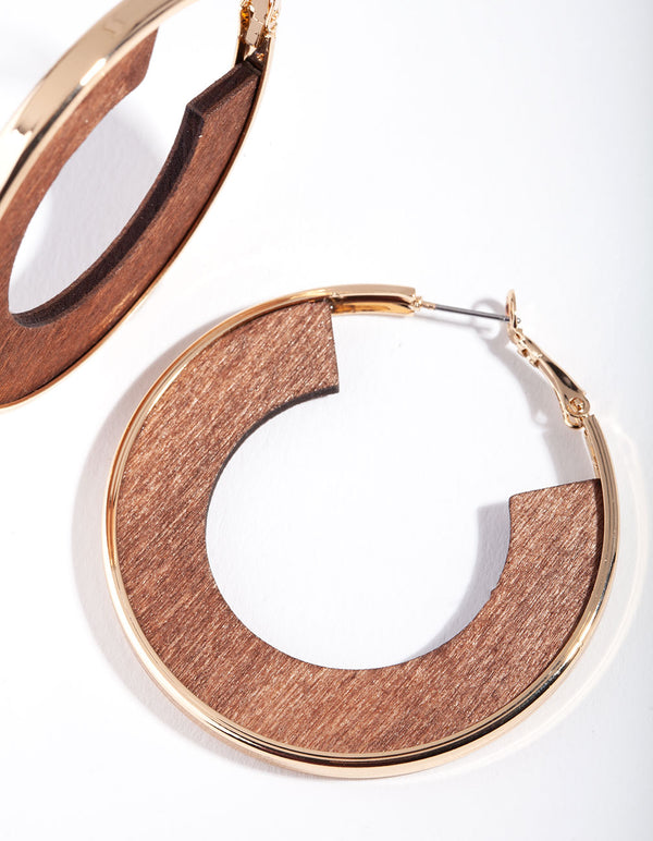 Gold Wooden Inner Hoop Earrings