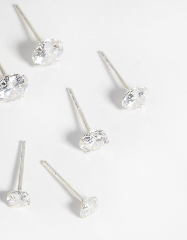 Sterling Silver Graduating Cubic Zirconia Stud Earring Pack