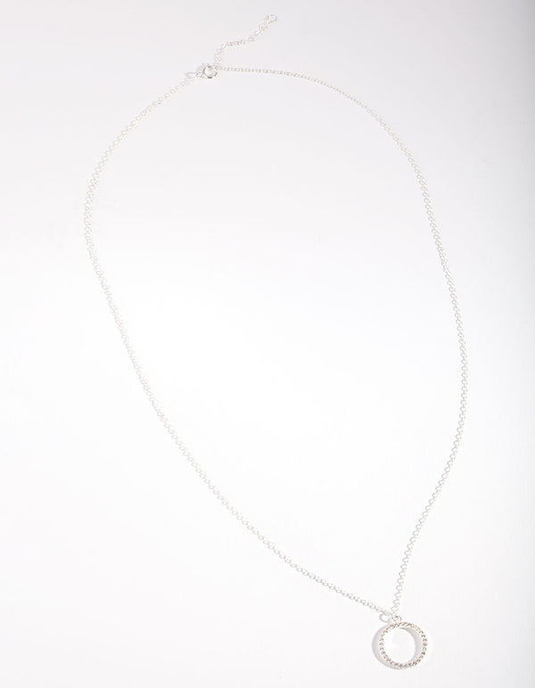 Sterling Silver Pave Open Circle Necklace