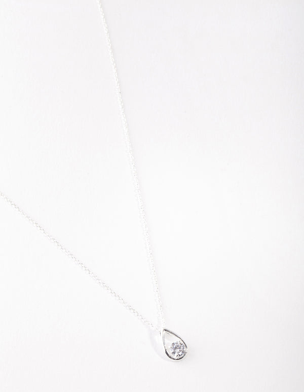 Sterling Silver Cubic Zirconia Sleek Teardrop Necklace