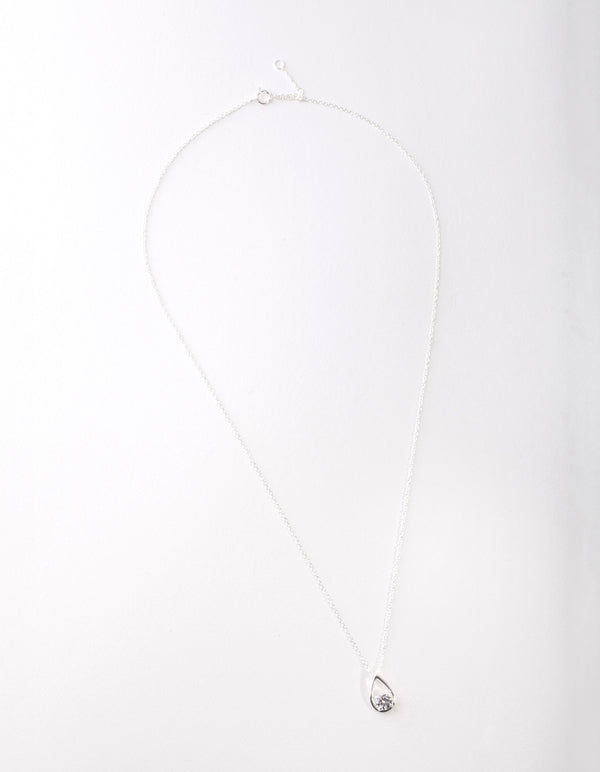 Sterling Silver Cubic Zirconia Sleek Teardrop Necklace