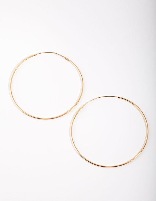 Gold Plated Sterling Silver 50mm Plain Hoop Earrings