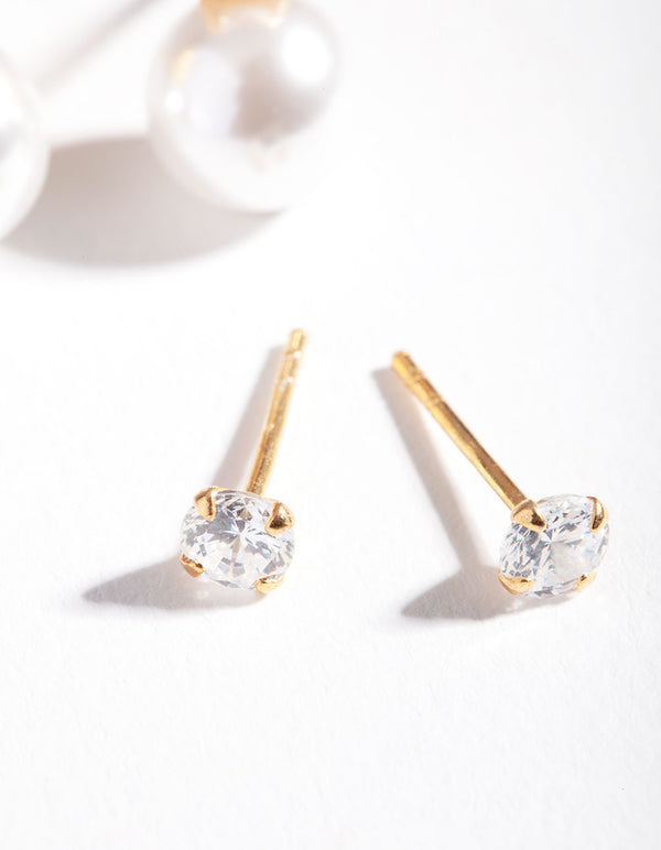 Gold Plated Sterling Silver Cubic Zirconia Pearl Stud Earring Pack