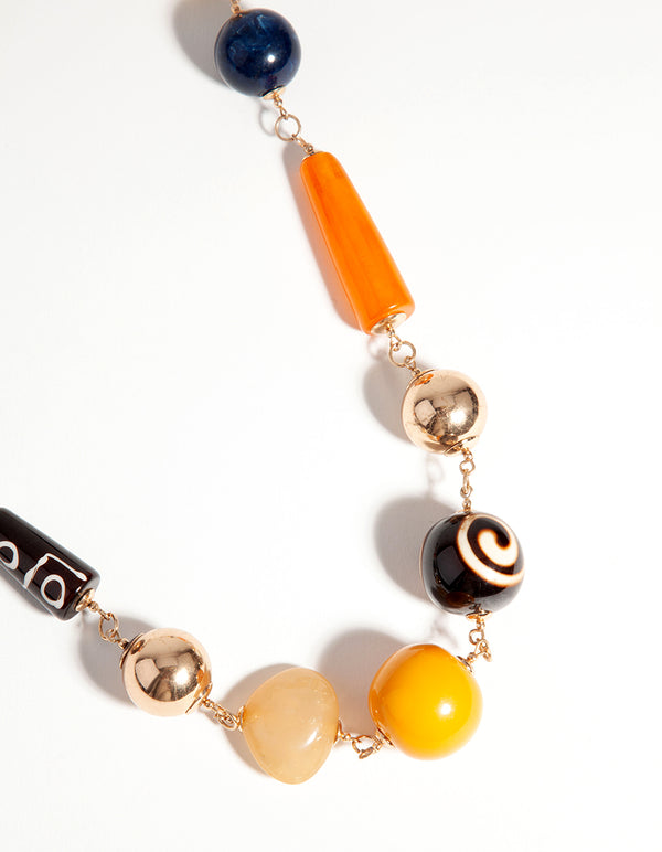 Gold Earthy Stone Long Necklace