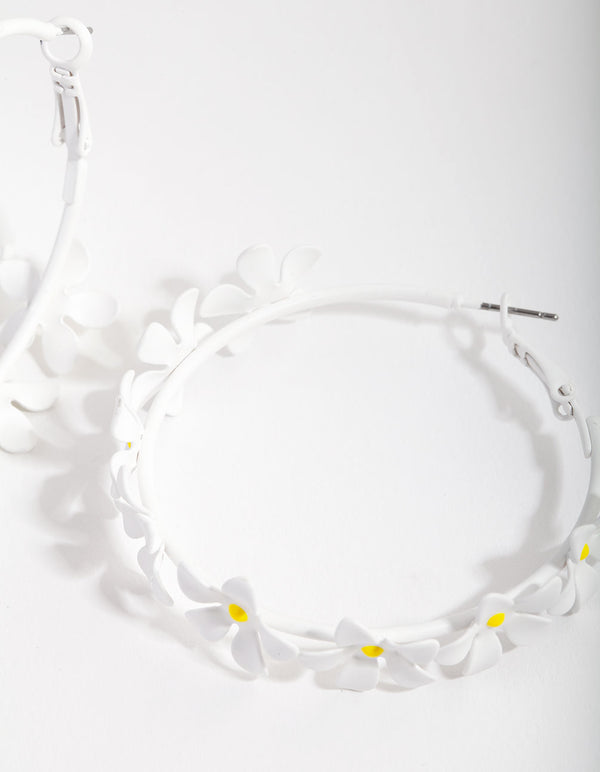 White Daisy Chain Hoop Earrings