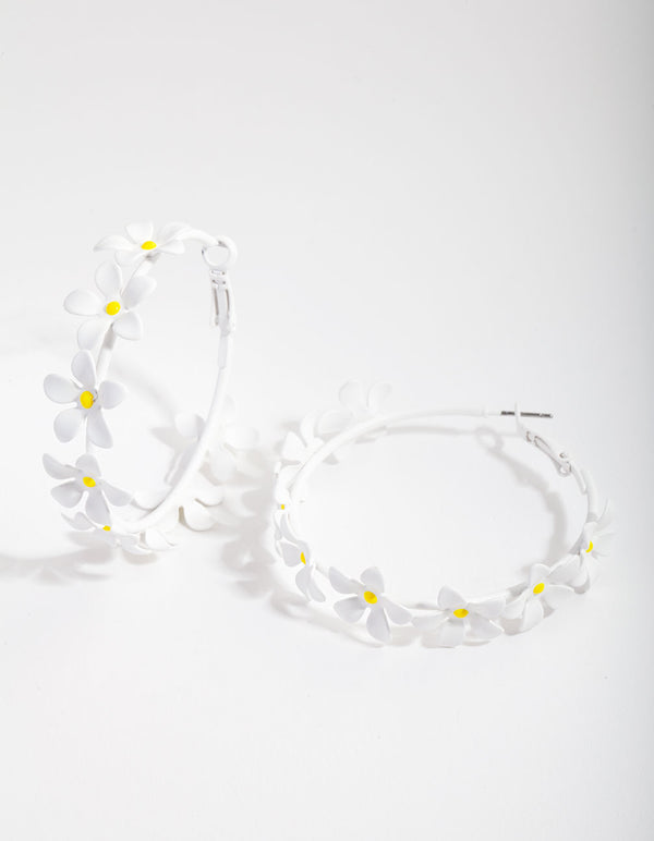 White Daisy Chain Hoop Earrings