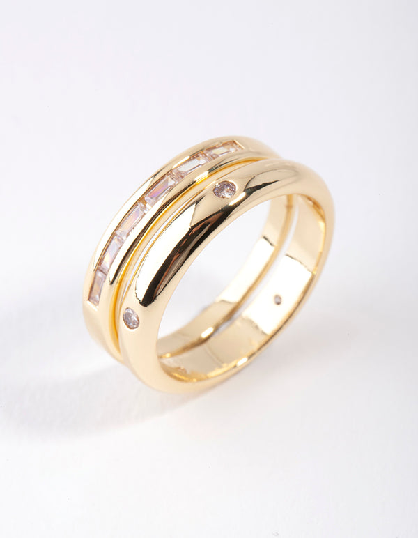 Gold Plated Diamante Stone Ring Pack