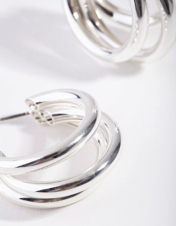 Silver 3-Row Hoop Earrings