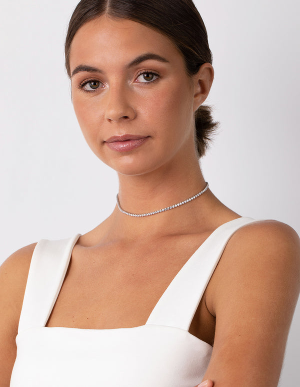 Silver Cubic Zirconia Cupchain Choker